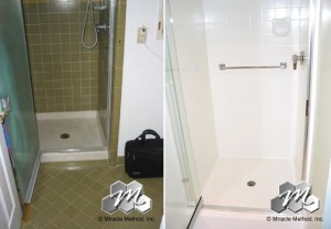Before and after tile shower refinishing